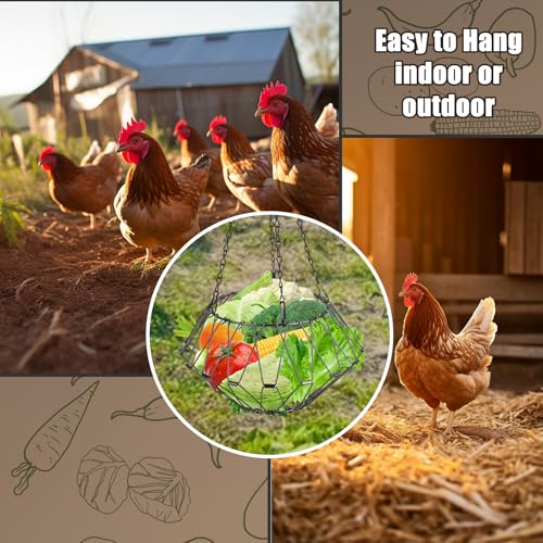 Hanging Chicken Feeder, Foldable Chicken Vegetable and Fruit Food Dispenser, Poultry Feeding Basket with 4 Hanging Chains, Poultry Feeding Vegetable Fast Food Ball (1 Pack) - size: Bag 1Pack