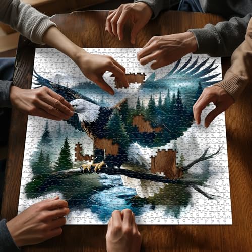 Bald Eagle Puzzles for Adults 1000 Pieces, Fantasy Landscape Animal Bird Puzzle, Nature Forest Plant Scenic Impossible Jigsaw Puzzle - style: Bald Eagle Puzzles