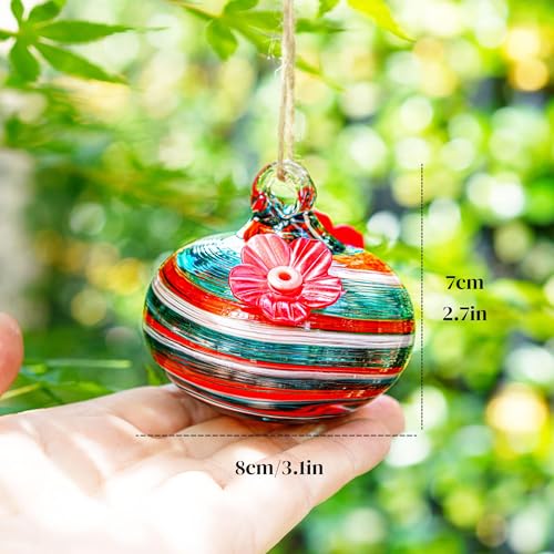 6 PCS Hummingbird Feeders for Outdoors Hand Blown Glass Hummingbird Feeder | 3.1 Inch Hanging Glass Humming Bird Feeders with 2 Flower Feeding Ports for Window Outside Garden Decor Gift