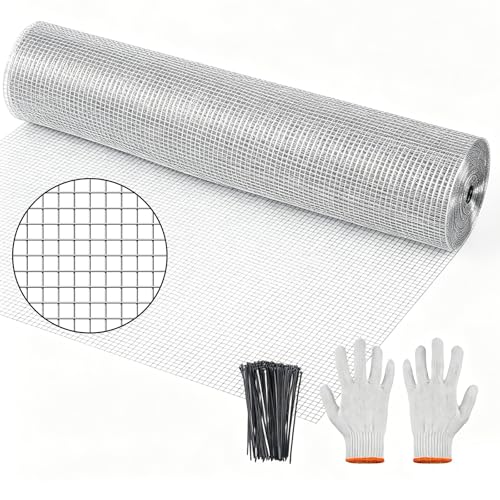 Hardware Cloth, Galvanized Chicken Wire Fence, 19 Gauge Vinyl Coated Wire Mesh Roll, Black Welded Wire Fencing Roll Gopher Wire Mesh Roll for Garden Fencing Rabbit Snake Wire (Silver 48IN 50FT) - color: 48" x 50' Silver