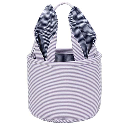 Easter Basket Seersucker Egg Hunt Bunny Baskets for Kids with Cute Rabbit Ears Stripe Storage Gifts Candies Personalized Easter Party Gifts.…… - color: Bspurple0
