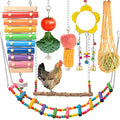 Chicken Toys for Coop 7PCS, KAKUNM Chicken Xylophone, Swing Set, Mirror Toy, Flexible Ladder, Vegetable String Bag and Hanging Feeder - color: 7PCS