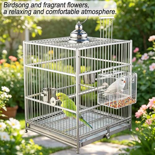 Hanging No Mess Bird Feeder for Cage, Transparent Acrylic Bird Feeder Cage | Bird Feeder Cage with Stainless Steel Hooks for Parrots, Canary, Budgerigar, Cockatiel, Lovebird, Parakeet - size: 5.1"L x 4.3"W x 5.1"H
