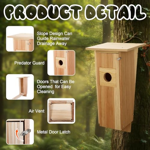 Kathfly 16 Inch Cedar Bluebird Box Houses for Outside Entrance Hole Big Wood Bird Houses Wall Mounted with Metal Secure Latch Air Vents for Bluebirds Titmice Chickadees Wren Swallow Nesting
