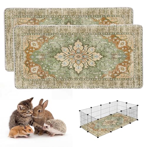 Washable Guinea Pig Pee Pads,Absorbent Reusable Guinea Pig Cage Liners,Waterproof,Leak-Proof & Non-Slip Whelping Pads & Mat for Small Animals,Pet Housebreaking.(Green Floral,24"x48") - color: Green Floral, size: 24"x48" (Pack of 2)