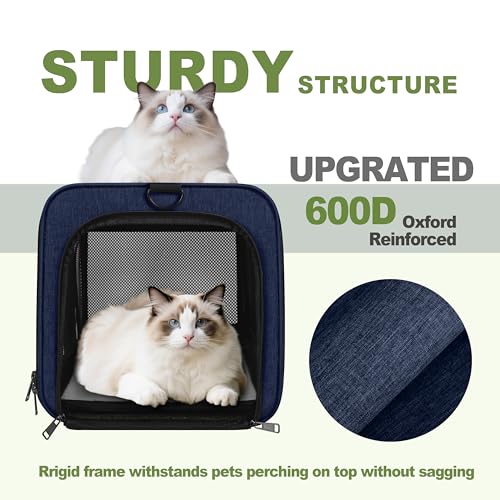 GAPZER Cat Carrier 18x11x11 United Airline Approved, Soft Pet Flying Kennel | Small Dog Chihuahua Crate 5-10 Pounds, Softshell Kitty Taxi Transport Cage 18lbs, Sturdy Miniature Poodle Top Loader Vet Case - color: Navy