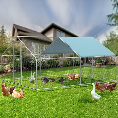 Chicken Coop Run, 13 x 10 x 6.4ft Metal Chicken Coop | Chicken Runs for Yard with Waterproof UV-Resistant Cover, Walk-in Outdoor Chicken Enclosure for Farm and Backyard - size: 157.0"L x 117.6"W x 76.8"H