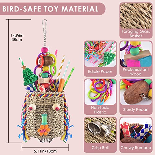KATUMO Bird Toys, Parrot Grass Basket and Shredding Foraging for Parakeets, Cockatiels, Conures, Small and Medium Bird Cage Accessories - style: Christmas tree
