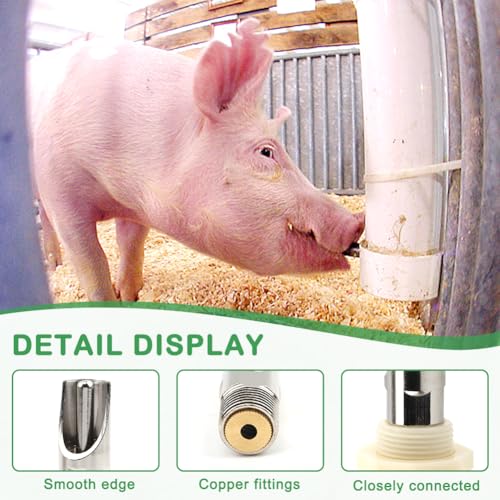 Pig Nipple Waterer for Barrel Kit, 3Pack Stainless Steel Automatic Pig Waterer System with 1 Hole Opener & PTFE Tapes, Pigs Drinker Feeder Water Tank Connector for Hog Goat Sows Piglets
