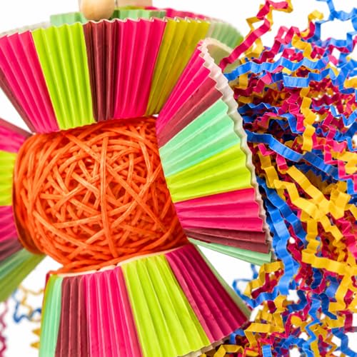 Bonka Bird Toys 3488 Cake Party Parrot Preening Foraging Plucker Natural Toy cage Cages Shredder Cockatiel Conure African Grey Parakeet Made in the USA