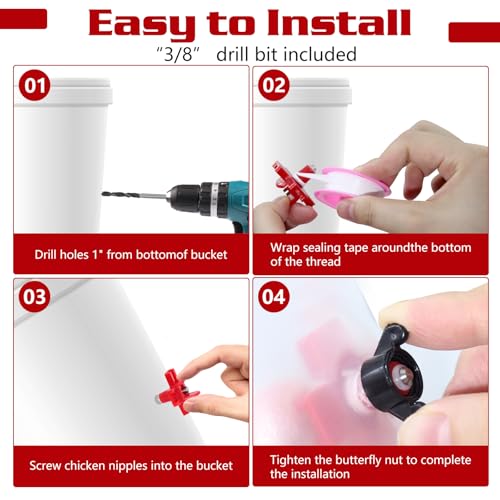 Chicken Waterer Nipples, 8 Pack Horizontal Side Mount Automatic Nipple Drinkers for Poultry Coop, Leakproof, Water-Saving, Easy Install with Drill Bit for Chickens, Ducks, Quails & Birds