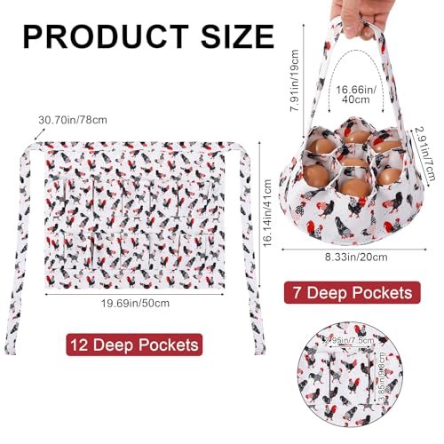 Egg Collecting Apron and Basket, 12 Pouches Chicken Egg Apron, 7 Pouches Chicken Eggs Basket, Collector Chicken Eggs - color: Red-tailed Chicken, Half-body