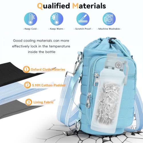 Water Bottle Carrier bag with Strap Phone Pocket for Walking, Hiking, Cycling - color: 10-Light Blue, size: 32oz-40oz