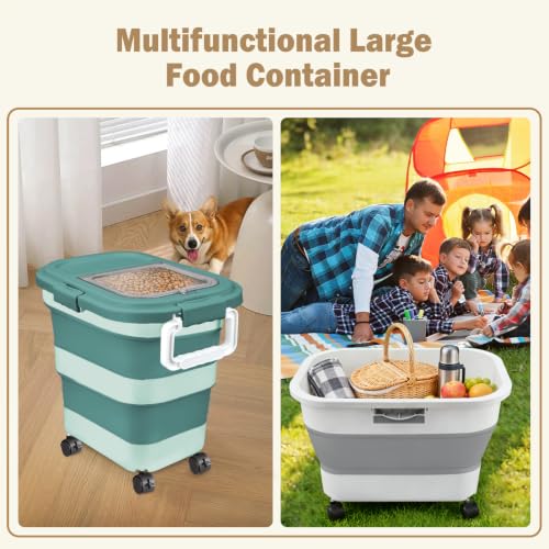 Rice Storage Container, Collapsible Airtight 10-40 Lb Rice Storage Container, 25lb Pet Dog Food Storage Container, Rice Dispenser Bin with Cup and Scoop for Flour Cereal Pasta Grain, Cat Bird - size: 15-40 Lbs