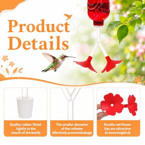 3Pcs Hummingbird Feeder Parts Drip Resistant Hummingbird Feeder Replacement Parts Flowers Hummingbirds Feeders Tubes and Stoppers Double Head Feeding Ports for Outdoor Bird Food Tool Wine Bottle Plug