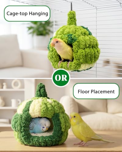 Chewproof Frame Parakeet Nest Bird House for Cage with Warm Pad | Soft Washable Budgie Sleeping Bed Fleece, Hanging Winter Parrot Breeding Nest Swing for 1-2 Lovebird Canary, Sturdy Felt Base