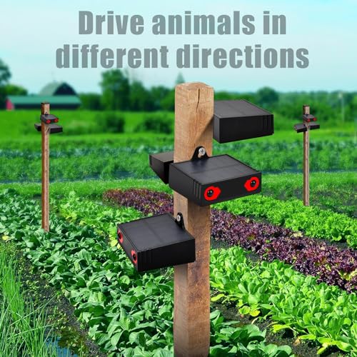 Solar Predator Control Light Nocturnal Animal Repeller Deer Repellent Device Coyote Deterrent Keep Wild Nighttime Animals Away from House Yard Farm Chicken Coop with Dual Red Strobe Lights Pack of 4