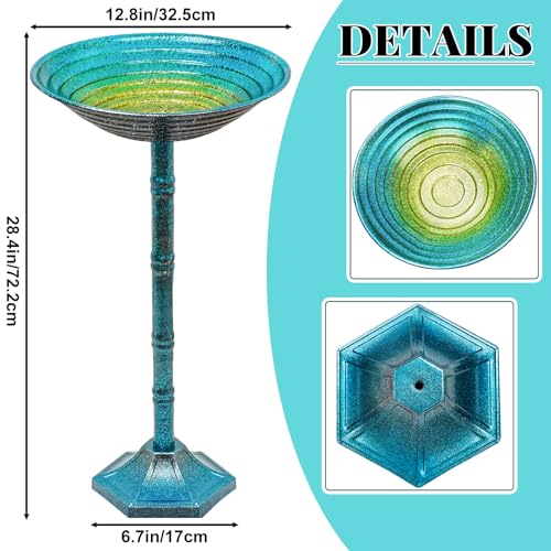 Metal Bird Bath for Outside, Freestanding Garden Metal Birdbaths with Stable Upgrades Stake, Easy to Clean Birdfeeder for Outdoors Garden Yard Lawn Decor(Blue) - color: Blue