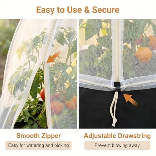 2PCS Round Strawberry and Tomato Trellis Garden Bird Netting | 59 × 18 inches Insect and Bird Barrier, With Zipper and Drawstring, for Protecting Vegetables, Fruits, and Flowers