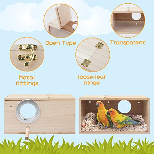 Rypet Parakeet Nesting Box, Cockatiel Bird Nest Box with Perch(M) | Wood Bird Cage House, Transparent Thwartwise Design, Warm & Durable for Cockatiel Lovebirds Budgie Finch Parrotlets Canary - size: Medium