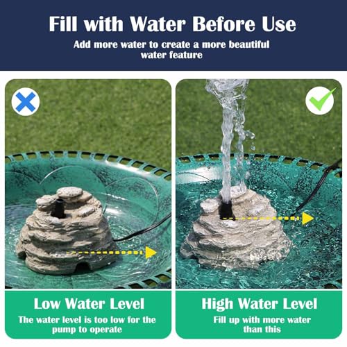 Bird Bath Water Fountain Resin Rock Fountain with 9.8ft Cord Length Water Pump Rock Waterfall for Hummingbird Birdbath Outdoor Decor for Garden Lawn Fish Tank and Aquariums (Grey) - color: Gray