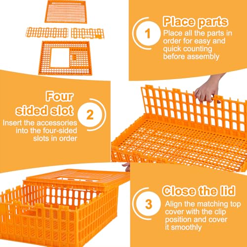 6pcs Chicken Carrier Chicken Transport Cage Crate with Sliding Door 29.5x21.6x10.6inch Chick Boxes for Transport Bird Travel Carrier for Poultry Bird Duck Goose (Carton Delivery)