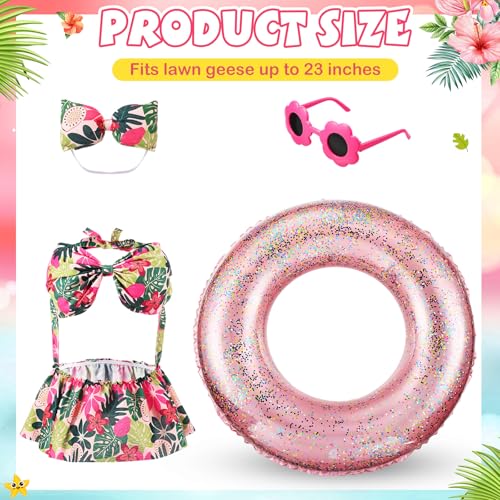 Bikini Porch Goose Outfits with Sunglasses and Swimming Tube for 23" Summer Goose Costume Garden Patio Statue Decor(Flower) - style: Flower
