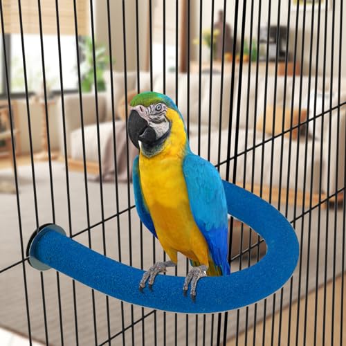 Rypet U-Shaped Large Parrot Perch, Quartz Bird Perch for Cage(Blue XL) | Safe Chew & Rest Perch for Large Birds, Durable Non-Toxic Cage Accessory, for Parakeets Cockatiels Conures Macaws - color: Blue, size: X-Large