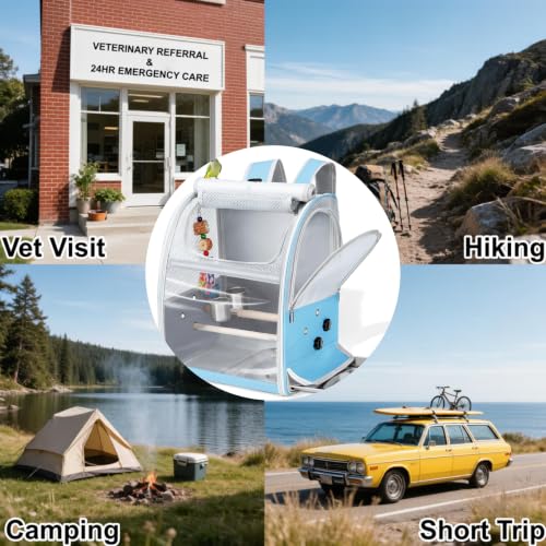 Sanmoncare Bird Carrier Backpack with 2 Adjustable Perches, Water-Repellent Parrot Travel Cage with Stainless Steel Tray, Breathable Pet Carrier for Cockatiels, Conures and Vet Visits, Blue - color: Blue