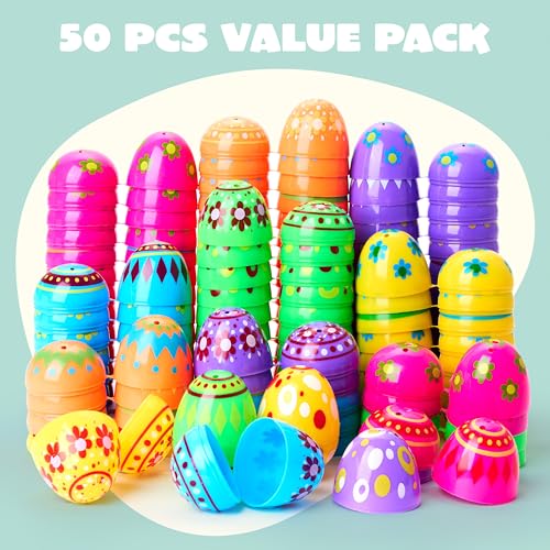 JOYIN 100 Pcs Plastic Printed Bright Easter Eggs 2.3" Tall for Easter Hunt, Basket Stuffers Fillers, Classroom Prize Supplies, Filling Treats and Party Favor
