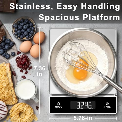 THINKSCALE Digital Kitchen Scale, 11lb/5kg, Wireless Detachable Display | Magnetic Pull-Out, USB-C Rechargeable, 1g/0.01oz, Tare, 6 Units, Stainless Steel, for Baking, Cooking, Keto & Meal Prep - color: Luminary Stainless Steel