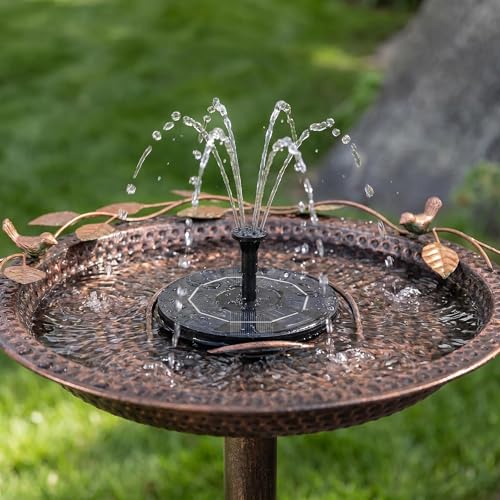 Metal Bird Bath with Solar Fountain Pump & LED Lights, 34" Tall Iron Birdbath for Outdoors, Heavy Duty Cast Iron Pedestal Bird Bath for Garden Yard Patio Lawn Deck, Bronze Finish