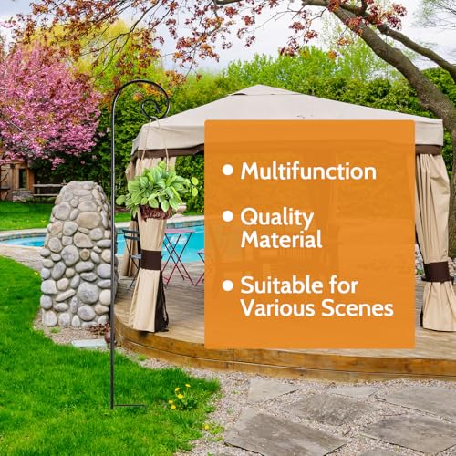 Hicarer 2 Pcs 48 Inch Shepherds Hooks for Outdoor 1/3 Inch Thick Metal Curled Garden Hooks Adjustable Bird Feeder Pole for Hanging Lanterns Plant Baskets Mason Jars Solar Lights Wedding Decor