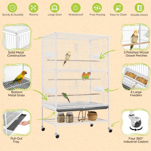 Yaheetech 52inch Bird Cage Extra Large Parakeet Parrot Cage for Lovebird Cockatiel Conure Finch with Rolling Stand White - color: White, size: 31.1"L x 20.4"W x 52.0"H