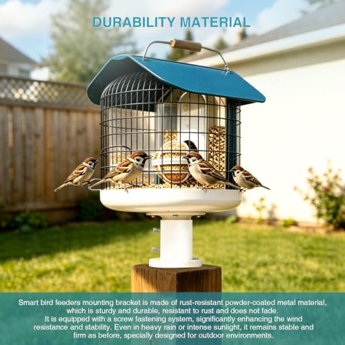 Bird Feeder Fence Pole Mount Adapter, Metal Fence Post Base for Smart Bird Feeders, Durable Weather‑Resistant Bird Feeder Mounting Bracket, Excluding the Installation Screws