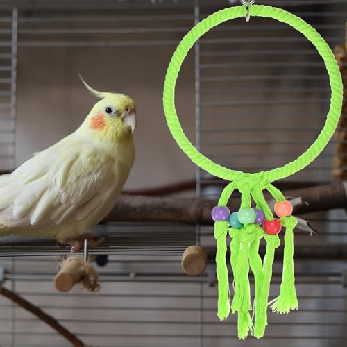 Bird Rope Perch Swing, Rope Ring Perch Standing Pole Accessory Climbing Swing Paw Grinding 13.7 Inch, (Pink) Intended for Parrot/Parakeet/Budgies/Cockatiels/Lovebirds - color: Pink, size: 13.7 Inch