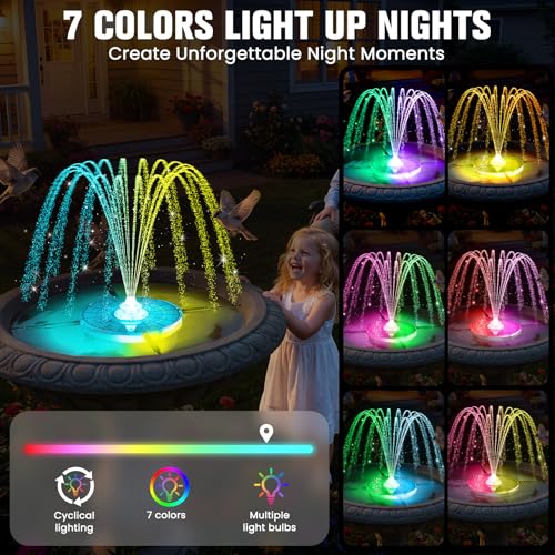 4000mAh Solar Fountain,2026 Solar Bird Bath Fountain Pump,3 Spray Solar Powered Water Fountain with Lights,Floating Birdbath Fountain,DIY Water Bird Bath Fountain for Outdoor,Garden,Pond-Black
