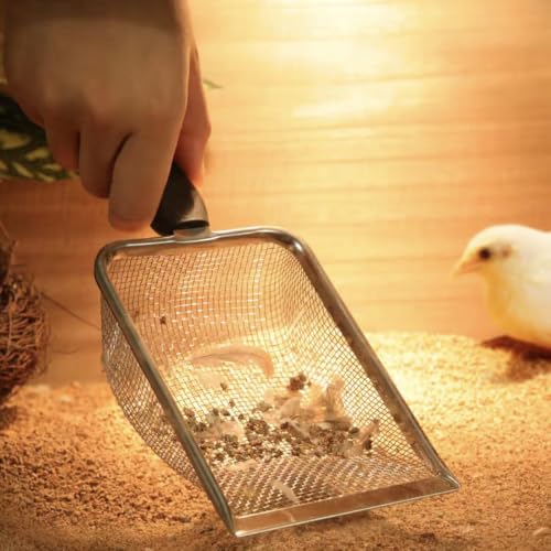 Chicken Poop Scooper for Coop, 2 Pack Chicken Coop Shovel | 0.15 Inch & 0.2 Inch Mesh, Metal Chicken Coop Rake and Scoop Tool, Sifting Shovel for All Litter Types, Anti-Slip