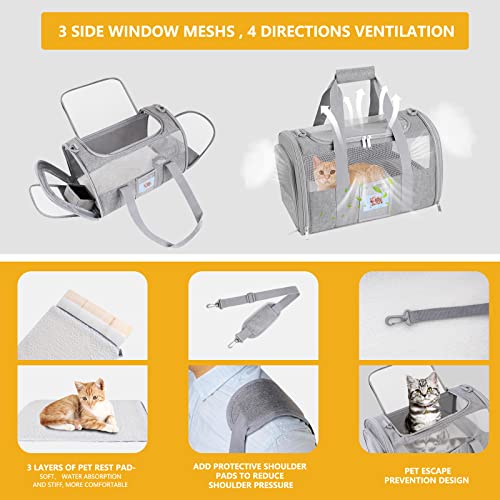 Cat Carrier Pet Dog Carrier Airline Approved for Puppy Cat Carrier Under 15 lbs, Collapsible Soft Sided Airline Approved Cat Carriers, Grey - color: Grey