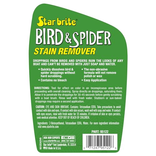 STAR BRITE Spider & Bird Stain Remover Spray - Quickly Dissolve Bird Droppings & Clean up Spider Mess - Won't Remove Polish or Wax (095122SS)