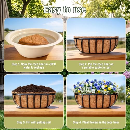 4 Pcs 24" Trough Coco Liner for Planter, 100% Natural Coco Fiber | Replaceable Coconut Fiber Liner for Window Boxes, Wall Planter & Fence Flower Baskets,Breathable & Eco-Friendly (4, 24 inch) - size: 24 inch