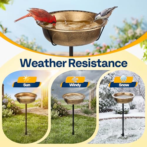 VIVOHOME Bird Bath for Outside with Metal Ground Stake, Copper | Weather-Resistant ABS, 13-Inch Bowl, 1.45-Gallon Capacity, for Outdoor/Garden, Bird-Friendly, Easy to Clean - color: Copper, size: Birdbath Only
