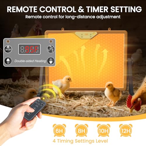 Chicken Coop Heater Brooder Plate, 180W Dual-Heating Chicken Heater | Thermostat | Cycle Mode | Light, Remote Control Chick Heater for Coop, Adjustable Chicken Warmer for Poultry, UL-Compliant - color: Brown