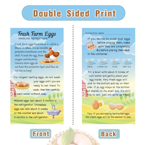 Kisston 200 Pcs Egg Handling Instruction Cards Bulk Fresh Farm Egg Care Labels 2 x 3.5'' Resuable Eggs Carton Stamp Thick Paper Design for Basket Farmstand Market Business Supplies (Rustic Style) - style: Rustic