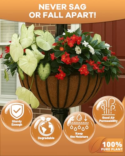 18 Inch Coconut Fiber for Plants, Round Pre-Formed Coco Planter Liner, Pack of 2 | Thick Natural Coconut Fiber Basket Liners for Hanging Planters, Window Boxes & Pet Nesting