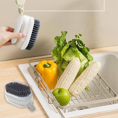 1 PCS Veggie Brush Scrubber Soft and Hard Bristle Vegetable Fruit Scrubber Double Sided Brush Produce Potato Brush Cleaner Mushroom Cleaning Brushes for Food Scrub (Grey White)