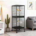 Heavy Duty 56" Wrought Iron Bird Cage with Rolling Stand – Double Stackable Play Top – Pull-Out Trays, Wooden Perches, Food Bowls – Spacious and Durable for Parakeets, Cockatiels, Conures, Lovebirds,