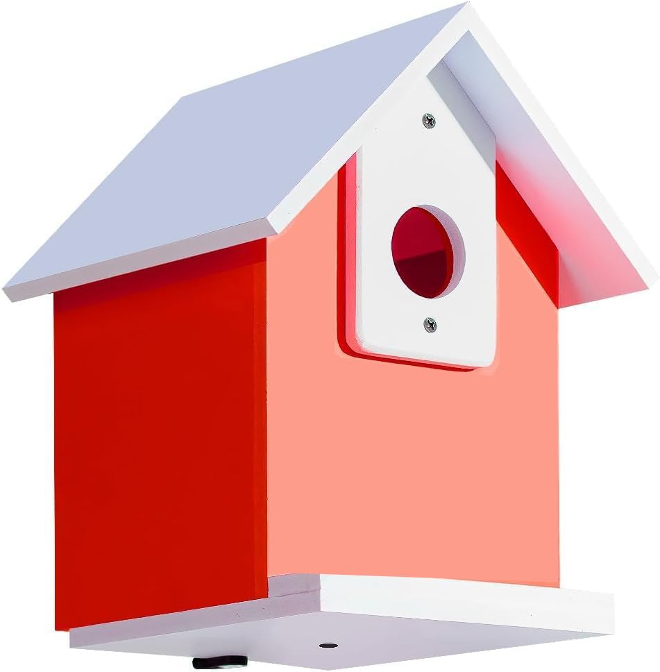 Water Proof Window View Bird House for Outside with 2 Powerful Hooks,Vinyl Birdhouse for Viewing Inside, Multifunctional Entrance For Various Birds 1.25" + 1.5" Hole, 10 Years Performance (Red）