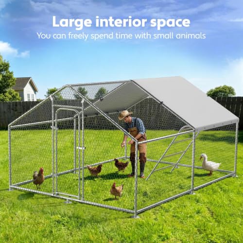 Large Chicken Run 10 x 9.9 x 6.4 FT Chicken Coop with Cover | Reinforced frame, Walk-in Chicken Coop, Roosting Perch, Waterproof Cover, Side Hardware Cloth, Backyard & Farm Use - size: 119.0"L x 119.0"W x 78.0"H