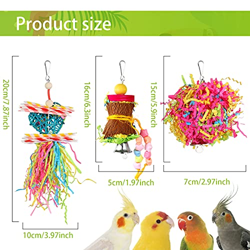 YUEPET 4 Pack Bird Shredder Toys, Foraging Toy for Birds | Paper Strips for Shredding, Small Parrot Chew Toys, Cage Hanging Hooks, For Budgies, Parakeets, Lovebirds & Cockatiels